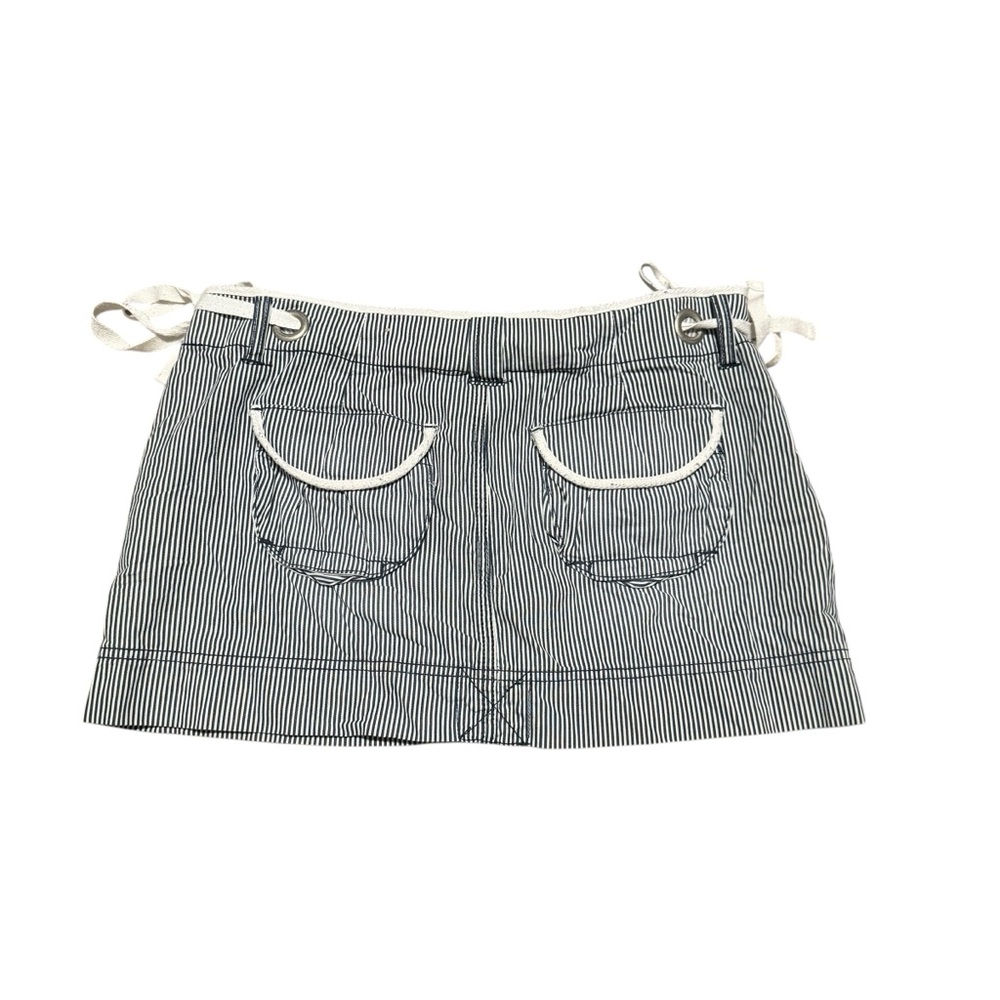 Y2K Low Rise Super Mini Skirt Pinstripe Summer 00s Ties Cotton Boutique Size 32 - Picture 3 of 6
